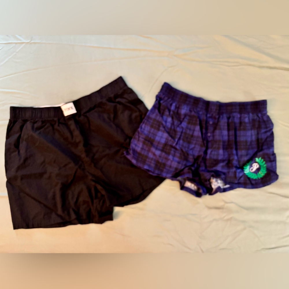 PINK/Victorias Secret Black Boy Shorts and Plaid Boy Set (S)
